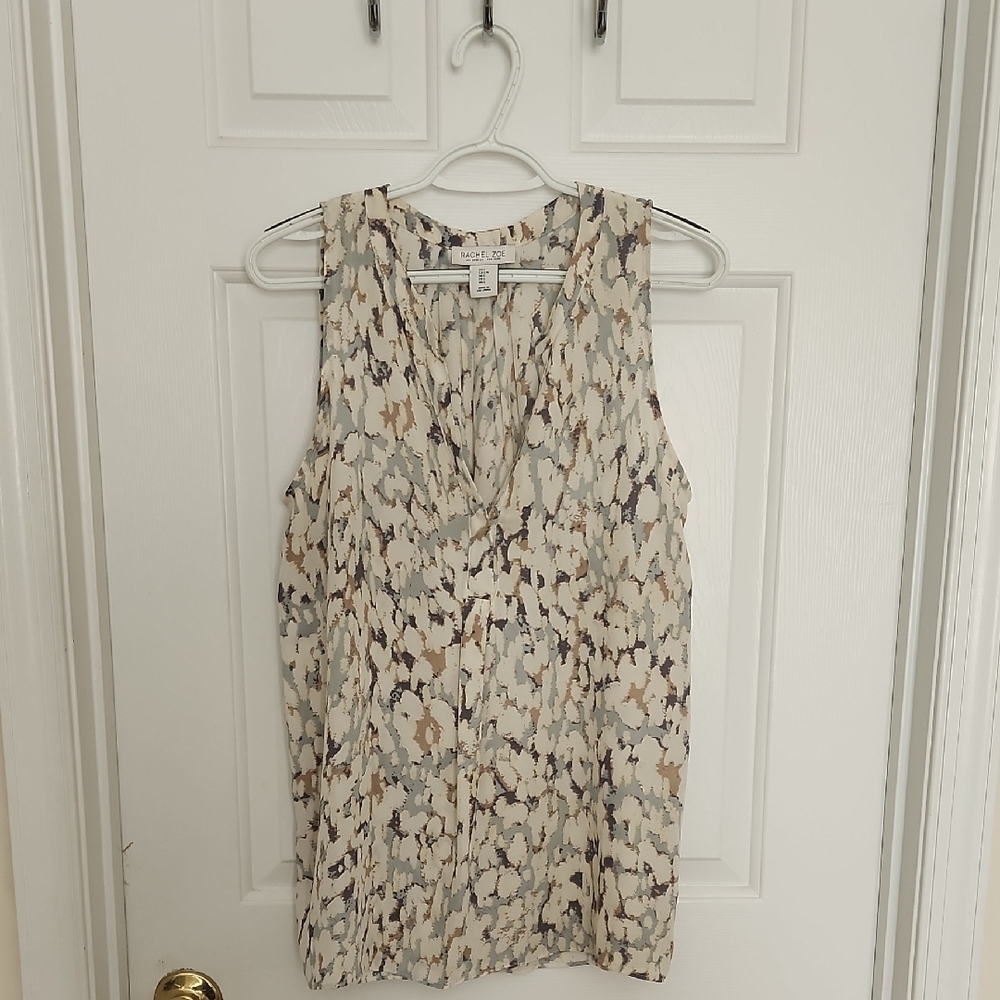 Rachel Zoe Cream, Blue and Tan Patterned Blouse